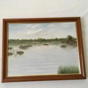 Vintage Original Signed Dutch Painting Waterfowl Landscape Framed